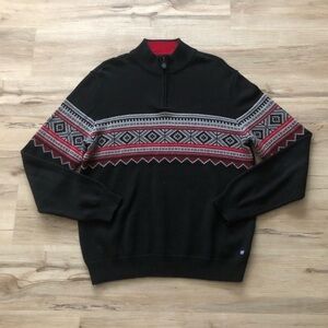 Chaps Black and Red Geometric Sweater